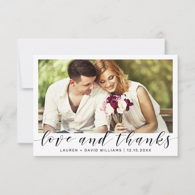 Einfaches Foto Black Script White Wedding Vielen D Dankeskarte (Vorderseite)