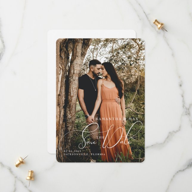 Einfaches Foto Elegant Save the Date gerundet (Vorderseite/Rückseite Beispiel)