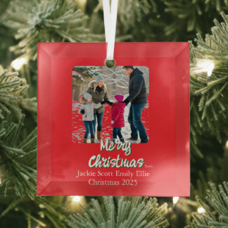 Einfaches Foto Frohe Weihnachten personalisieren Ornament Aus Glas
