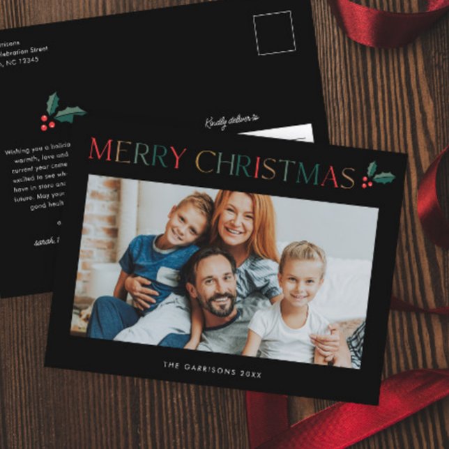 Einfaches Foto - fröhliche Weihnachten (Colorful Merry Christmas Photo Holiday Postcard.)