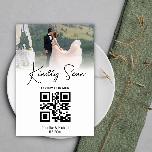 einfaches Foto für Hochzeitsmenüs mit QR-Code Tischnummer (Von Creator hochgeladen)