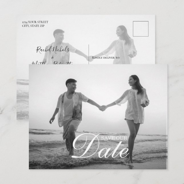 Einfaches Foto für moderne Skriptüberlagerung Ankündigungspostkarte (Vorne/Hinten)