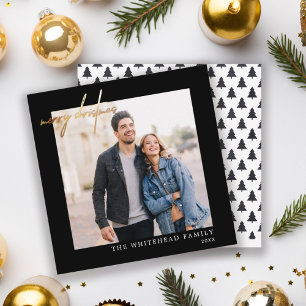 Einfaches Foto Gold Frohe Weihnachten Schwarz