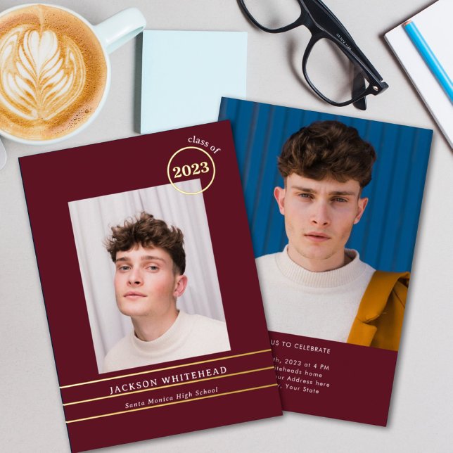 Einfaches Foto Graduate Burgundy Folieneinladung (Von Creator hochgeladen)
