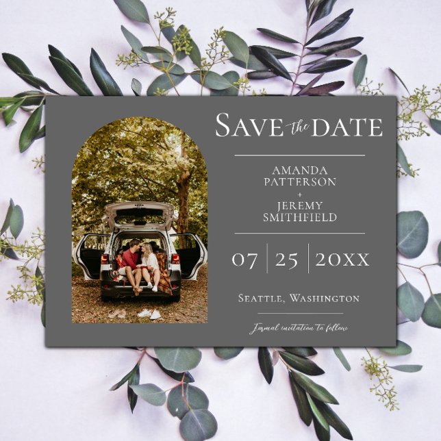 Einfaches Foto | Graue Save the Date (Gray Simple Arch Photo Save the Date)