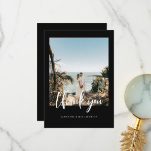 Einfaches Foto Hochzeit Schwarz Dankeskarte