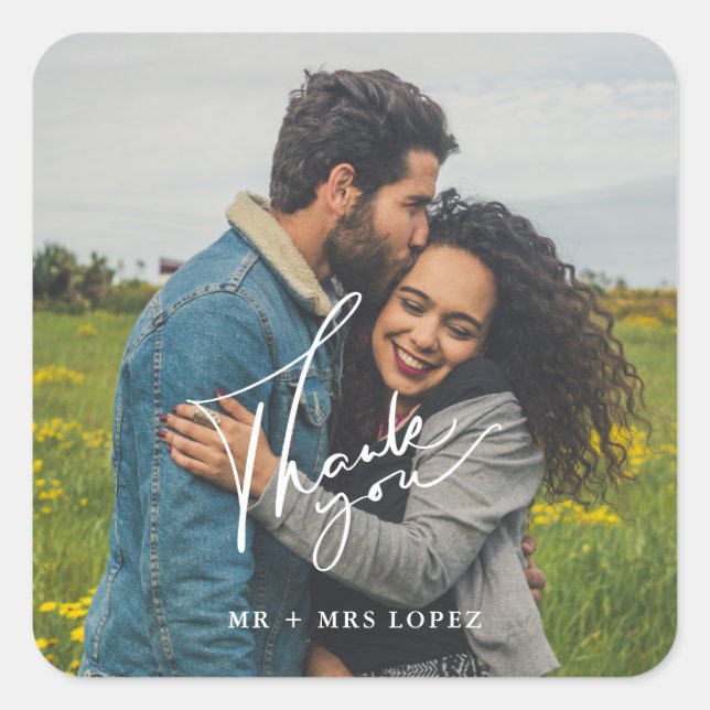 Einfaches Foto Hochzeit Vielen Dank, dass Sie Stic Quadratischer Aufkleber (Vorderseite)