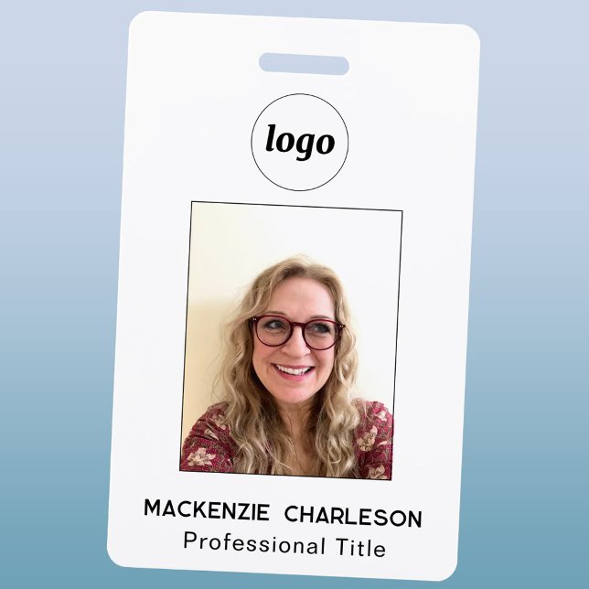 Einfaches Foto-ID Business Nametag Ausweis (Simple logo with custom text business branding promotional photo id name badge or tag)