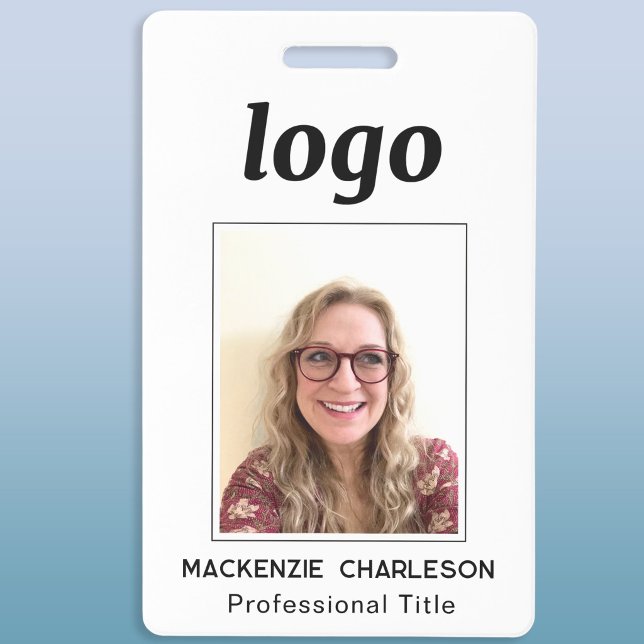 Einfaches Foto-ID Nametag Ausweis (Simple logo with custom text business professional photo name tag or badge)