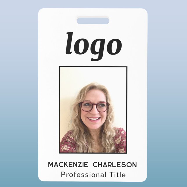 Einfaches Foto-ID Nametag Ausweis (Simple logo with custom text business branding promotional photo ID badge name tag)