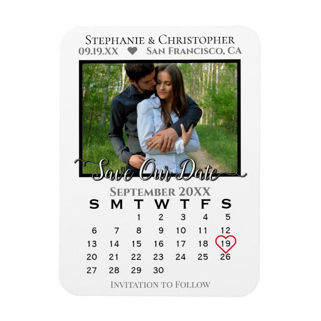 Einfaches Foto Kalender Rette unsere Hochzeit Magnet (Vertikal)