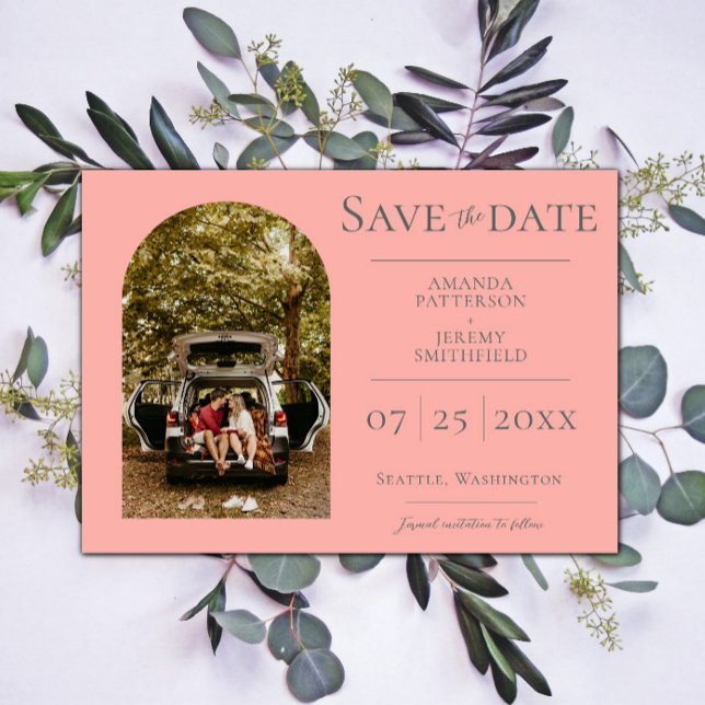 Einfaches Foto | Korallen Save the Date (Coral Simple Arch Photo Save the Date )