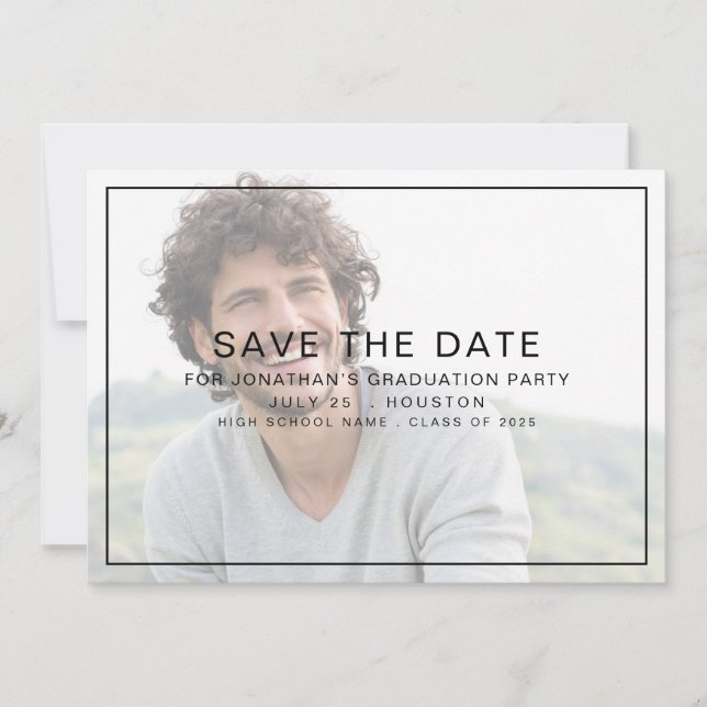 Einfaches Foto Light Overlay Border 2025 Abschluss Save The Date (Vorderseite)