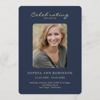 Einfaches Foto Memorial Blue Gold Order of Service Programm