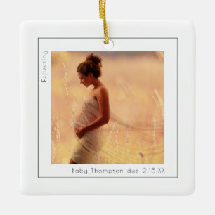 Einfaches Foto mit Terminerwartung für Baby Keramikornament