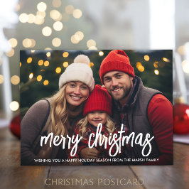 Einfaches Foto mit weißem Frohe Weihnachtskritik Feiertagspostkarte