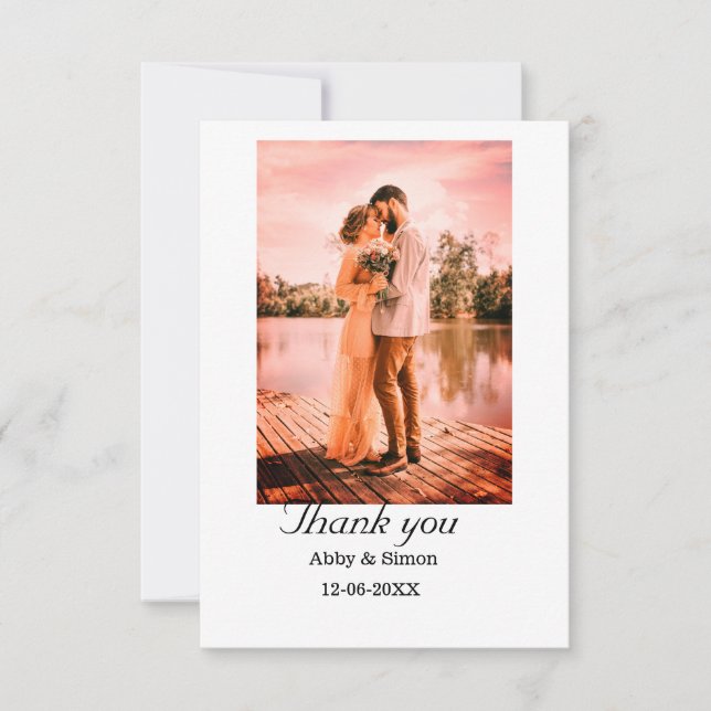 Einfaches Foto - Moderne Hochzeit Dankeskarte (Vorderseite)