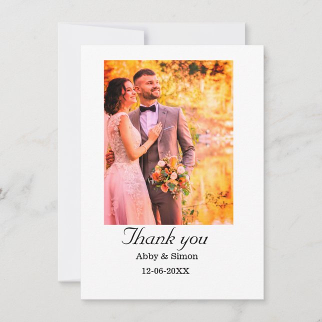 Einfaches Foto - Moderne Hochzeit Dankeskarte (Vorderseite)