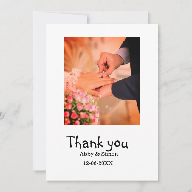 Einfaches Foto - Moderne Hochzeit Dankeskarte (Vorderseite)