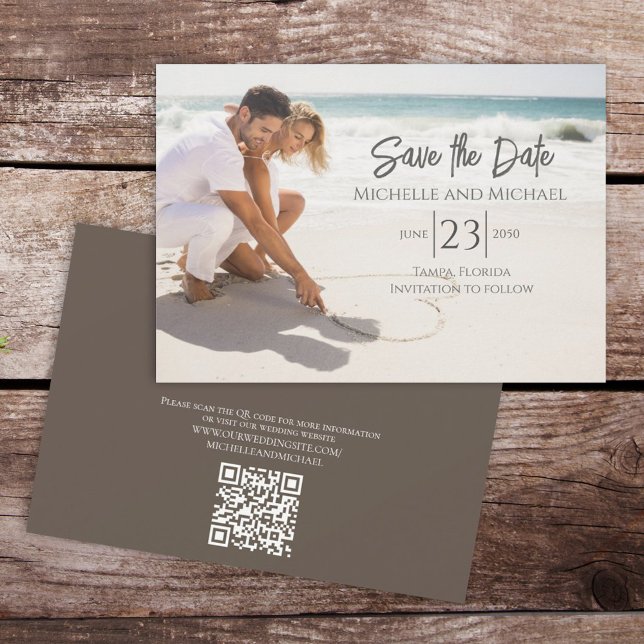 Einfaches Foto Moderne Kalligrafie Trendy QR Code Save The Date (Von Creator hochgeladen)