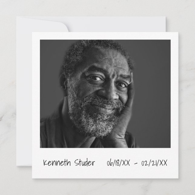 Einfaches Foto Moderner Todestag Einladung (Vorderseite)