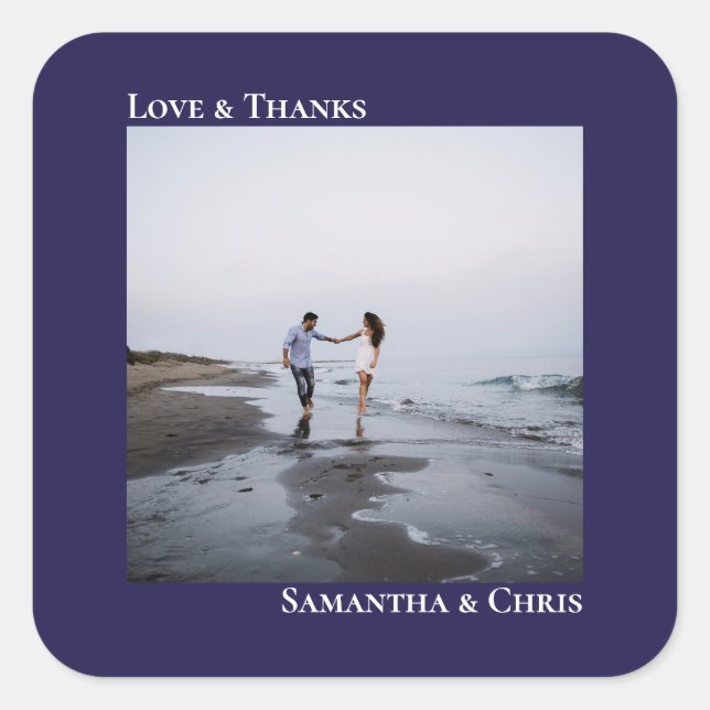 Einfaches Foto Navy Blue Liebe & Dankeschön Hochze Quadratischer Aufkleber (Vorderseite)
