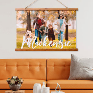 Einfaches Foto Portrait Name Wandteppich Mit Holzrahmen