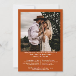 Einfaches Foto Rost Orange Hochzeit Probe Dinner Einladung
