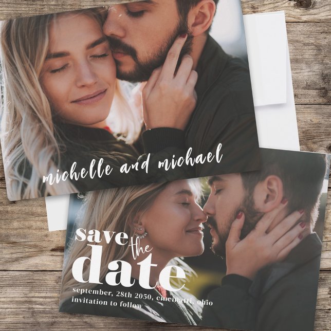 Einfaches Foto Save the Date 2 Foto Typografie (A simple double-sided photo card with )
