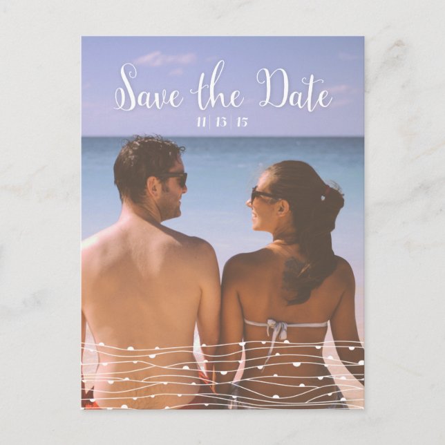 Einfaches Foto "Save the Date" vertikale Postkarte (Vorderseite)