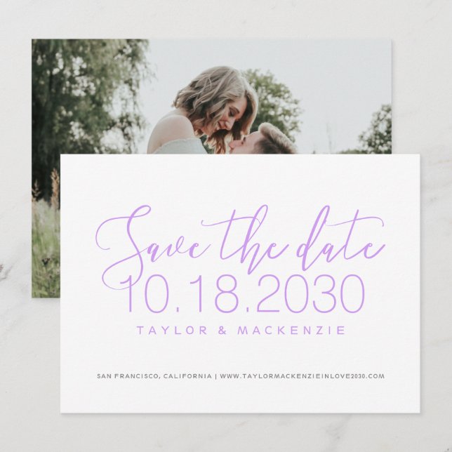 Einfaches Foto Script Orchid Save the Date Lila (Vorne/Hinten)