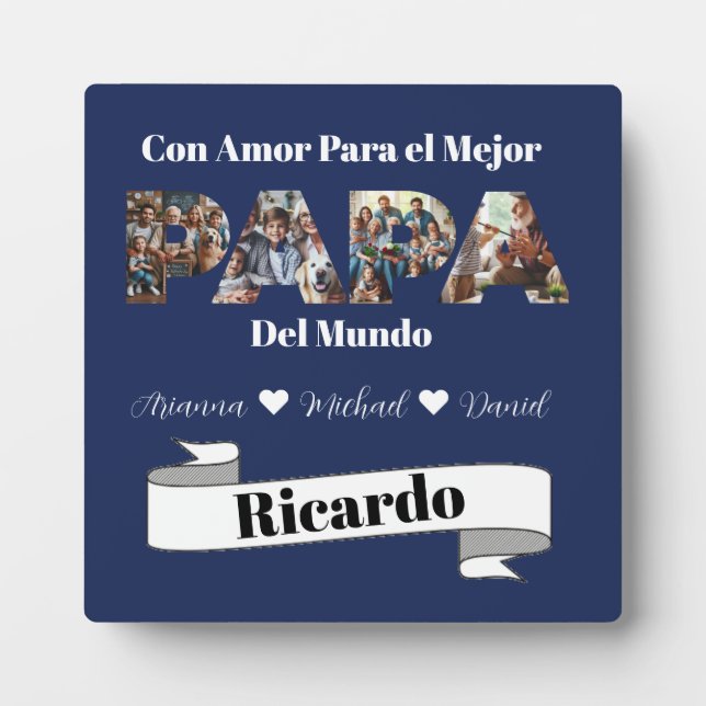 Einfaches Foto Skript Bester Vater je Spanisch Fotoplatte (Vorderseite)