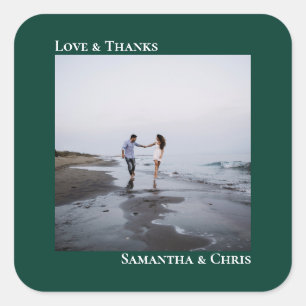 Einfaches Foto Smarald Green Liebe & Danke Hochzei Quadratischer Aufkleber