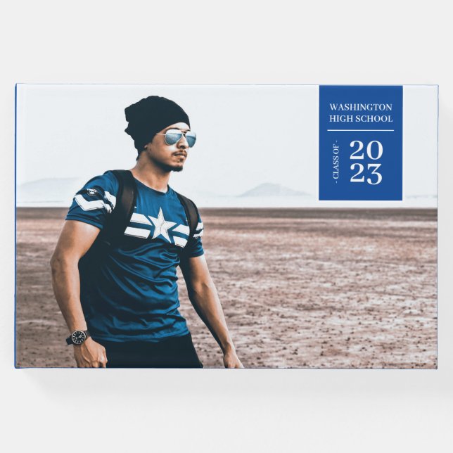 Einfaches Foto Tab Abschluss Blue Gästebuch (Vorderseite)