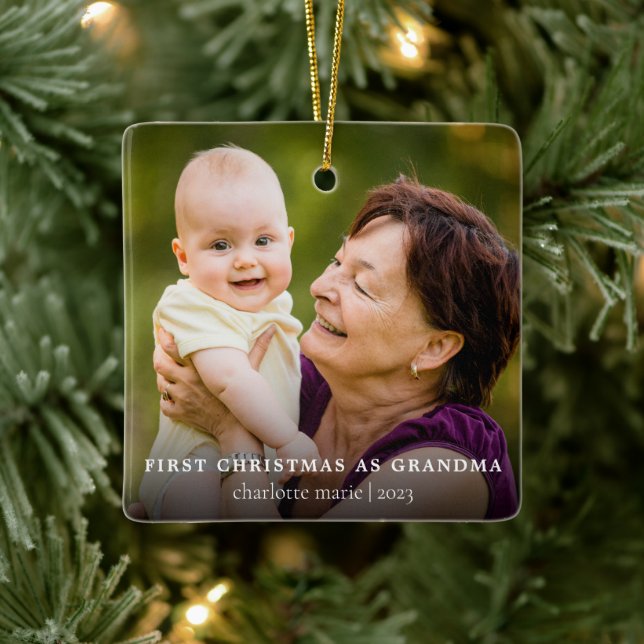 Einfaches Foto Weihnachten als Oma Keramikornament (Baum)