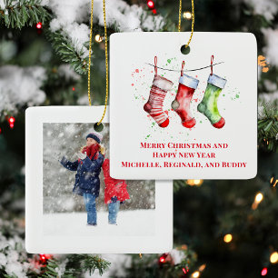 Einfaches Foto Weihnachten Strümpfe Keramikornament