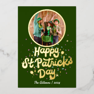 Einfaches Frohes St. Patricks Day Shamrocks Famili Folien Feiertagskarte