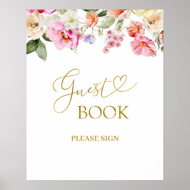 Einfaches Frühlingsblumen-Gästebuch-Party-Schild Poster (Vorne)