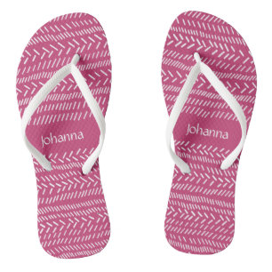 Einfaches Fuchsia Rosa Weiße Streifen Boho Namen h Flip Flops