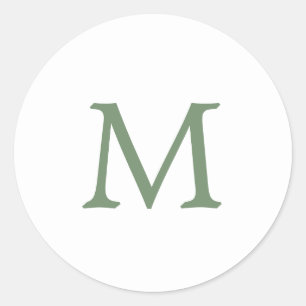 Einfaches Garten-Grün und Weiß Monogramm-Hochzeit Runder Aufkleber