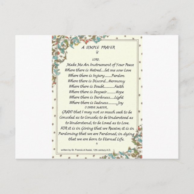 einfaches Gebet=st. francis=pope francis=florentin Postkarte (Vorderseite)