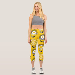 Einfaches gelbes Folklore-Muster Capri Leggings