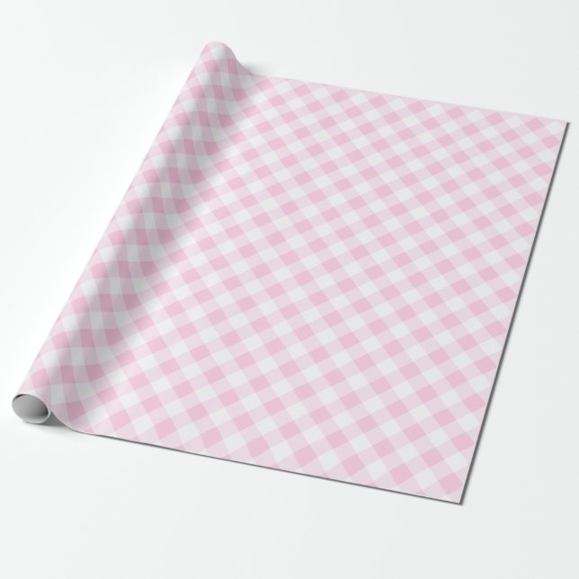 Einfaches Gingham Wrapping Papier Pastell Pink Geschenkpapier (Ungerollt)
