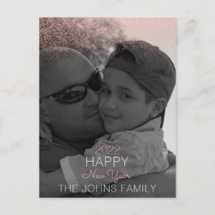 Einfaches Glück für neue Jahre Glitzer Rosa Foto Postkarte