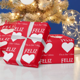 Einfaches Glück Valentinstag Spanisches Weißes Her Geschenkpapier