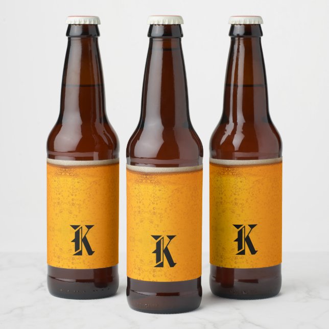 Einfaches Gold Bier Monogramm Weihnachtsfeier Bierflaschenetikett (Flaschen)