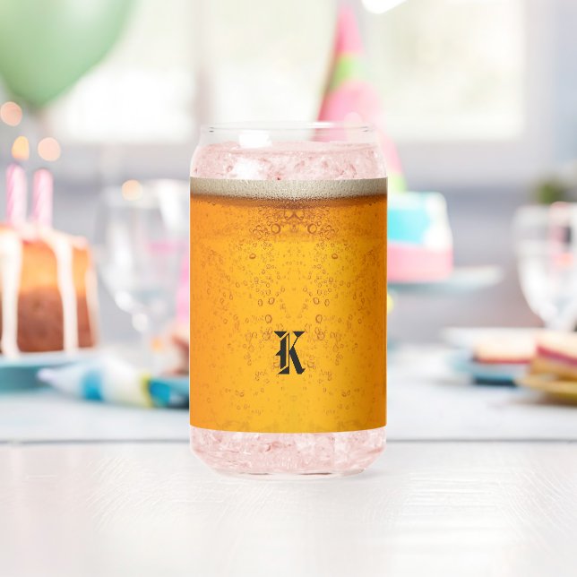 Einfaches Gold-Bier-Monogramm Weihnachtsfeier Dosenglas (Insitu (Geburtstag))