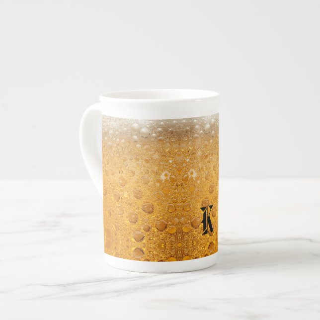 Einfaches Gold-Bier-Monogramm Weihnachtsfeier Prozellantasse (Vorderseite Links)