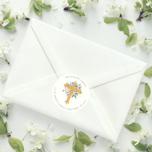 Einfaches Gold Christlich Cross Greenerity Address Runder Aufkleber