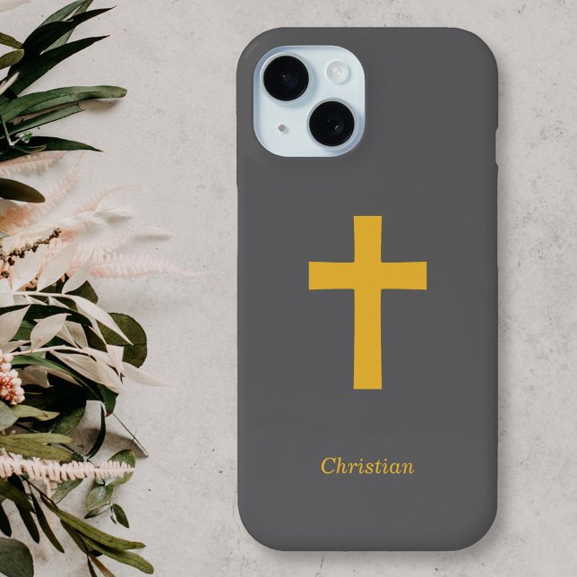 einfaches Gold Cross Black Case-Mate iPhone Hülle (Gold Cross on Black Phone Case)